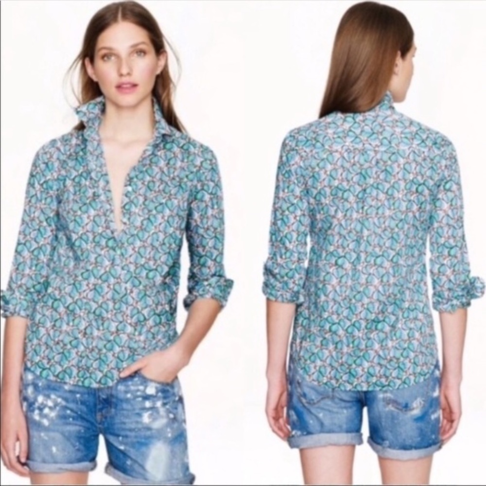 J Crew Blouse Leaf Print Style Pullover Shirt